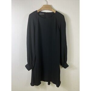 CO Women's Round Neck Long Sleeves Maxi Silk Dress Black Size Large